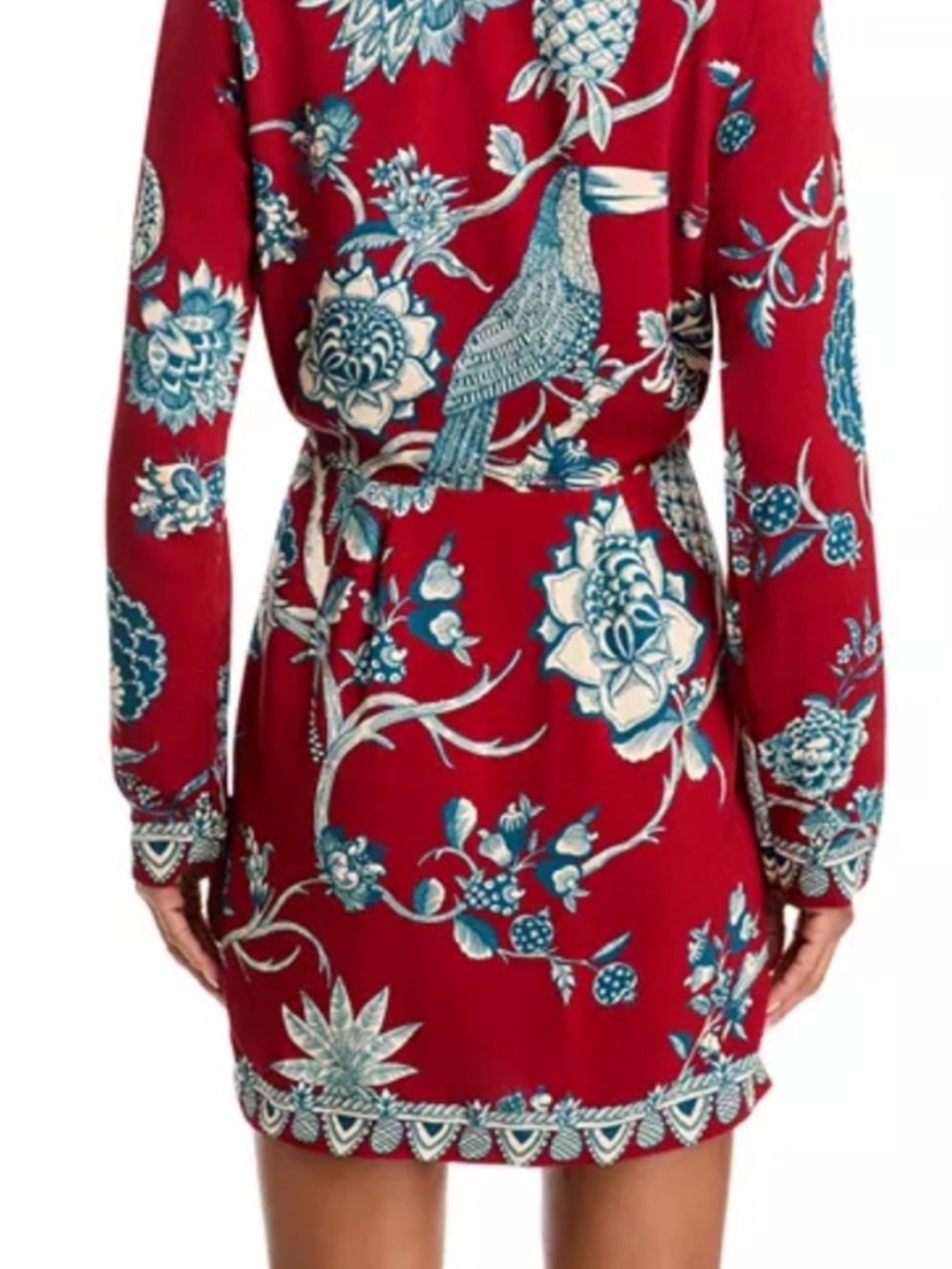 Farm Rio Tropical Landing Red Wrap Mini Dress NWT Size Small Beaded Tassels - Picture 3 of 16